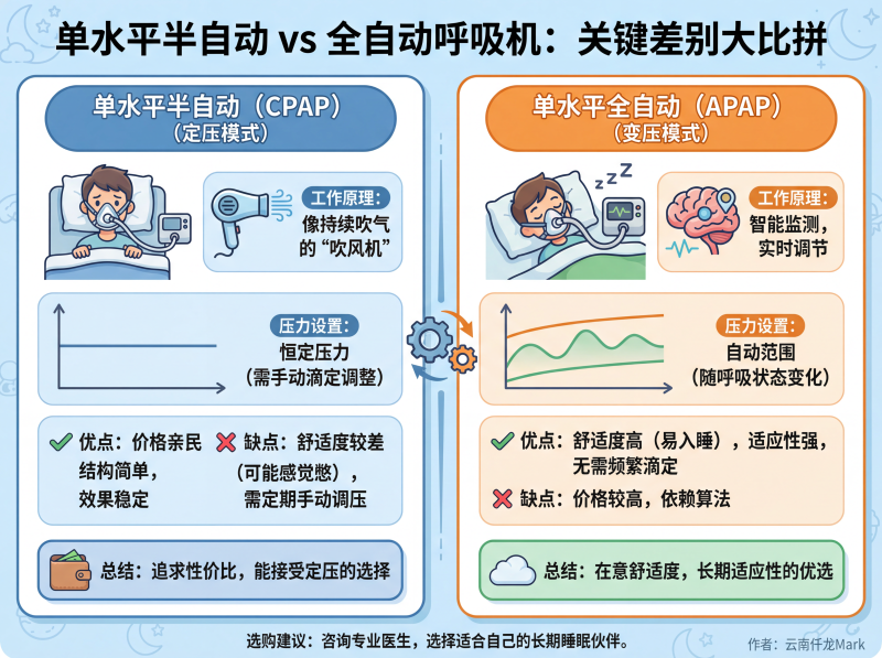 圖卡：單水平呼吸機(jī) 自動vs半自動