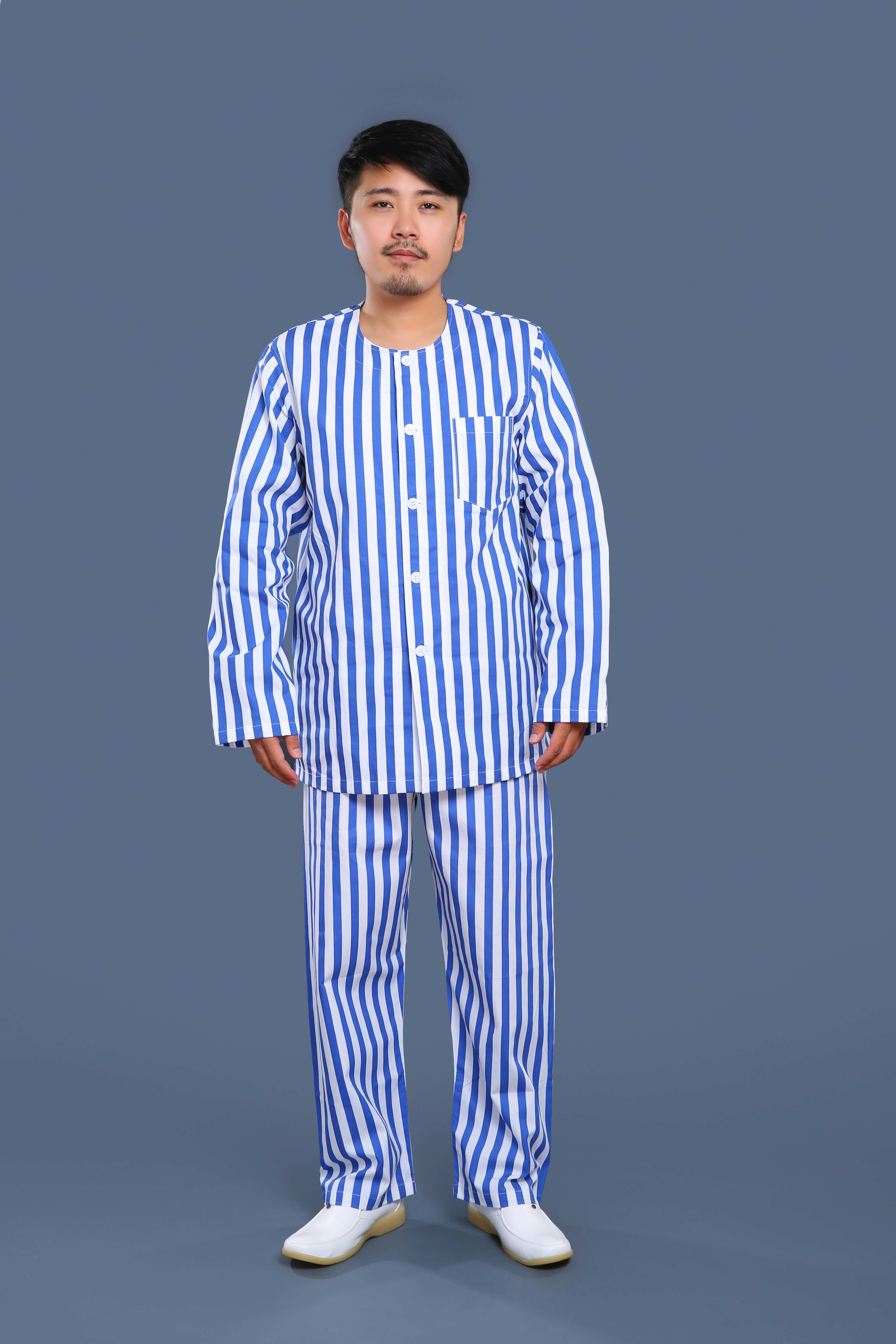 藍白條紋無領病號服